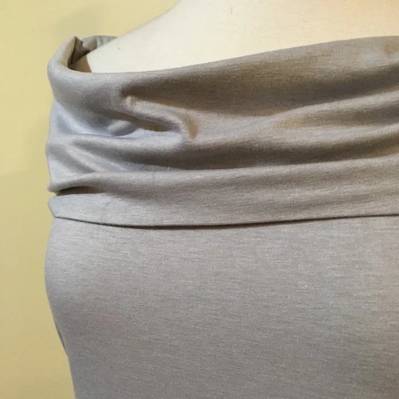 💥 SALE Fold Over Cowl Neck Off Shoulder Contrast Stitch Knit Top Grey - Picture 3 of 6